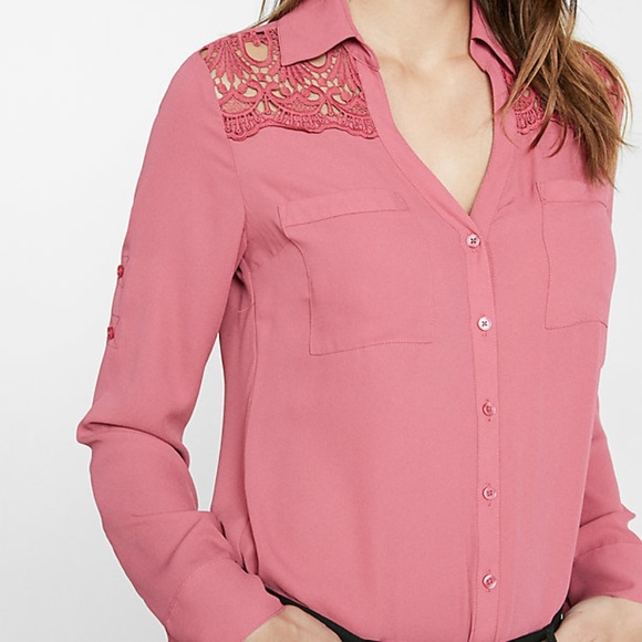 Express Tops - NWOT Slim Fit Lace Detail Portofino Shirt
